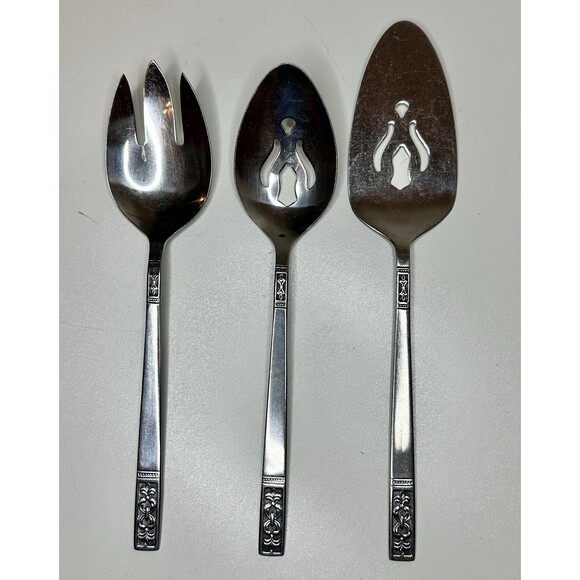 Vintage Custom Craft Serving Fork Spoon Spatula Set Of 3 Stainless Steel - Picture 1 of 4